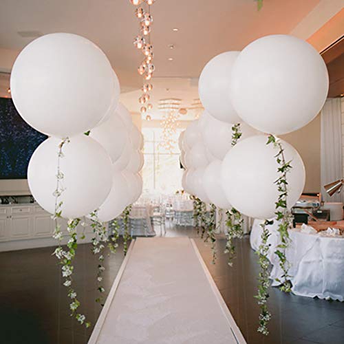 IN-JOOYAA 24 Inch Latex Round Balloons 5 Pack White Thick Big Balloons for Party Decorations