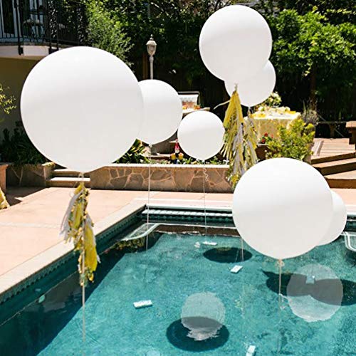 IN-JOOYAA 24 Inch Latex Round Balloons 5 Pack White Thick Big Balloons for Party Decorations