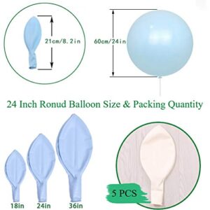 IN-JOOYAA 24 Inch Latex Round Balloons 5 Pack White Thick Big Balloons for Party Decorations