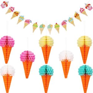 maitys 9 pieces hanging ice cream honeycomb ball tissue paper ice cream banner for wedding birthday decoration