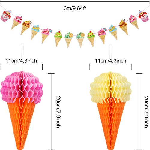 Maitys 9 Pieces Hanging Ice Cream Honeycomb Ball Tissue Paper Ice Cream Banner for Wedding Birthday Decoration