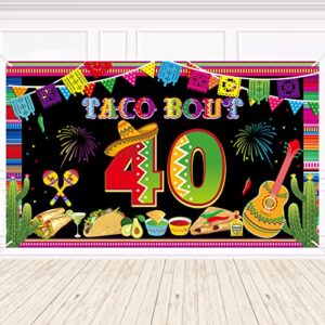 taco bout 40th birthday banner backdrop decorations for men women, happy 40 fiesta mexican cactus birthday party supplies, fiesta mexican theme 40 year old poster background photo booth props decor