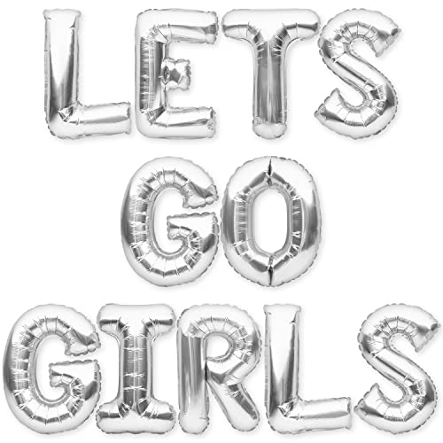 PartyForever LETS GO GIRLS Balloons Banner Silver Bachelorette Party Decorations Sign