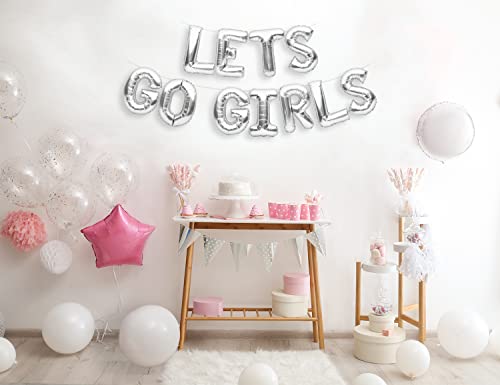 PartyForever LETS GO GIRLS Balloons Banner Silver Bachelorette Party Decorations Sign