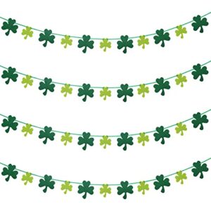 whaline 4pcs st. patrick’s day banner with string long felt shamrock banner pre-assembled light dark green clover banner fireplace wall hanging for party home decoration
