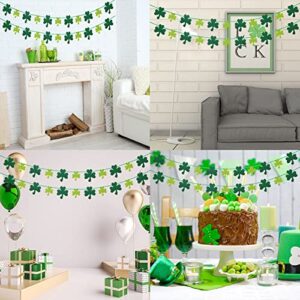 Whaline 4Pcs St. Patrick's Day Banner with String Long Felt Shamrock Banner Pre-Assembled Light Dark Green Clover Banner Fireplace Wall Hanging for Party Home Decoration