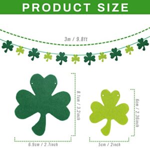 Whaline 4Pcs St. Patrick's Day Banner with String Long Felt Shamrock Banner Pre-Assembled Light Dark Green Clover Banner Fireplace Wall Hanging for Party Home Decoration