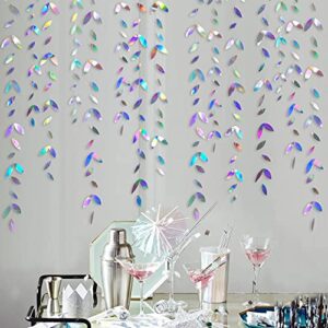 52Ft Iridescent Leaf Garland Holographic Paper Colorful Hanging Leaves Streamer Banner for Birthday Baby Shower Wedding Engagement Bridal Shower Bachelorette Holiday Euphoria Party Decoration Supplies