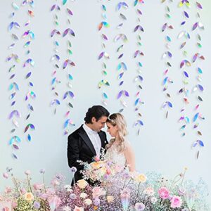 52Ft Iridescent Leaf Garland Holographic Paper Colorful Hanging Leaves Streamer Banner for Birthday Baby Shower Wedding Engagement Bridal Shower Bachelorette Holiday Euphoria Party Decoration Supplies