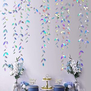 52Ft Iridescent Leaf Garland Holographic Paper Colorful Hanging Leaves Streamer Banner for Birthday Baby Shower Wedding Engagement Bridal Shower Bachelorette Holiday Euphoria Party Decoration Supplies