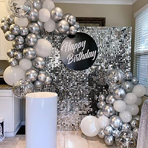 FREECHASE Silver Balloons 100pcs Different Size Pack 18/12/10/5 Inch Metallic Silver Garland Kit for Birthday Wedding Bridal Baby Shower Graduation Valentines Day Mothers Day Party Decorations