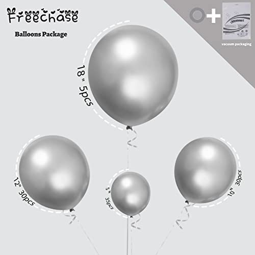 FREECHASE Silver Balloons 100pcs Different Size Pack 18/12/10/5 Inch Metallic Silver Garland Kit for Birthday Wedding Bridal Baby Shower Graduation Valentines Day Mothers Day Party Decorations