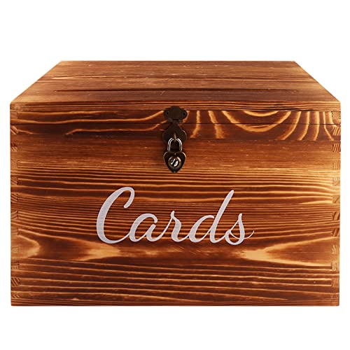 Wongblee Wooden Card Box with Lock and DIY Chalkboard Label, Rustic Gift Wishing Card Holder Box for Wedding, Birthday, Showers and More(Brown)