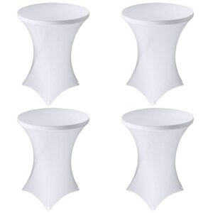 4 Pack 32x43 Inch Cocktail Table Cover Spandex Stretch Square Corners Tablecloth, White Cocktail Round Table Cloth, Fitted High Top Table for Bar, Weddings, Birthday, Banquet, Outdoor Party (White)