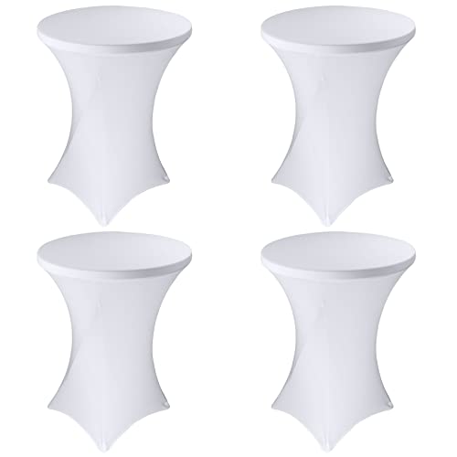 4 Pack 32x43 Inch Cocktail Table Cover Spandex Stretch Square Corners Tablecloth, White Cocktail Round Table Cloth, Fitted High Top Table for Bar, Weddings, Birthday, Banquet, Outdoor Party (White)