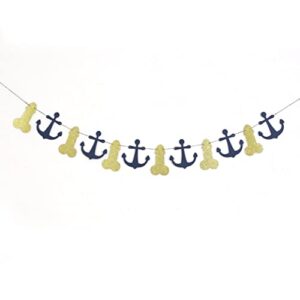 glitter gold and navy blue anchors – lake house bachelorette, nautical bachelorette party decorations, blue anchors and gold cardboard wreath for a nautical themed party