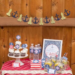 Glitter Gold and Navy Blue Anchors - Lake House Bachelorette, Nautical Bachelorette Party Decorations, Blue Anchors and Gold Cardboard Wreath for a Nautical Themed Party