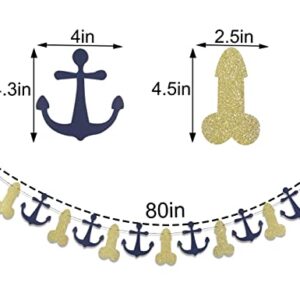 Glitter Gold and Navy Blue Anchors - Lake House Bachelorette, Nautical Bachelorette Party Decorations, Blue Anchors and Gold Cardboard Wreath for a Nautical Themed Party