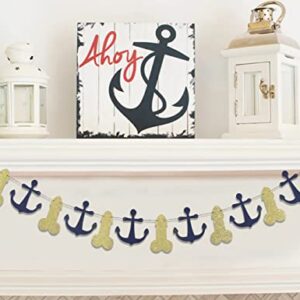 Glitter Gold and Navy Blue Anchors - Lake House Bachelorette, Nautical Bachelorette Party Decorations, Blue Anchors and Gold Cardboard Wreath for a Nautical Themed Party