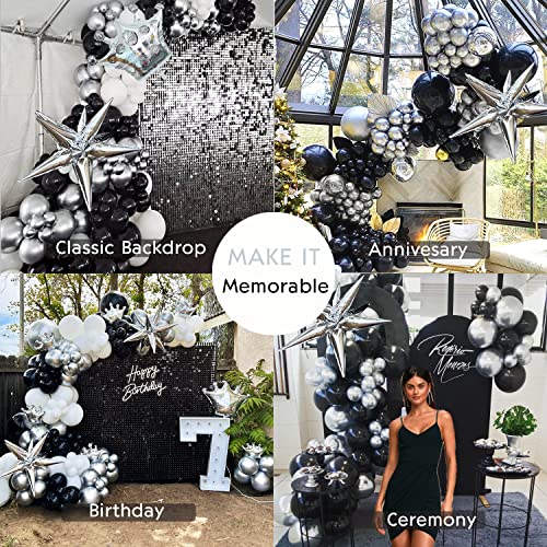 Black and silver balloon Garland Arch Kit with Large Starburst Crown foil balloons for 25th Birthday 50th Anniversary new year eve decorations Retirement Party Supplies