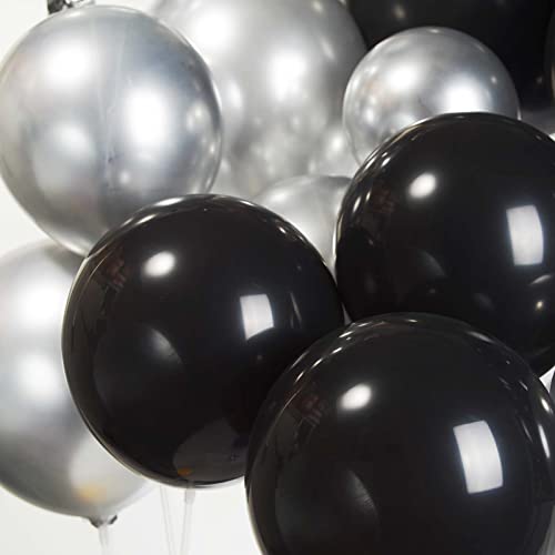 Black and silver balloon Garland Arch Kit with Large Starburst Crown foil balloons for 25th Birthday 50th Anniversary new year eve decorations Retirement Party Supplies