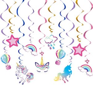 unicorn hanging swirls – 21pcs rainbow unicorn birthday decorations ceiling streamers for girls birthday party supplies unicorn theme hanging decor
