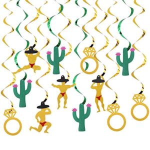 bachelorette party decorations – 12pcs hanging swirl with cactus man & bridal ring, glitter gold mexico bridal shower bachelorette hen party supplies decor