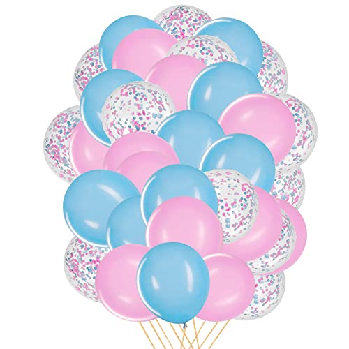 Gender Reveal Party Decorations 12 Inch Pink and Blue Confetti Balloons Latex Party Balloon Decorations,Pack of 50