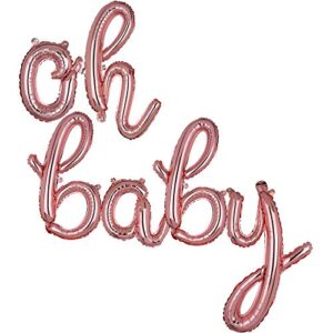 cursive oh baby rose gold letter foil mylar balloons banner birthdays party decorations supplies small 16 inch baby shower