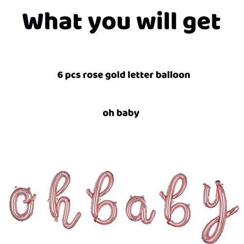 Cursive OH Baby Rose Gold Letter Foil Mylar Balloons Banner Birthdays Party Decorations Supplies Small 16 Inch Baby Shower