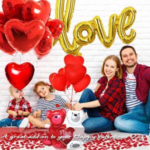 Valentine's Day Love Burlap Banner Red Heart Balloons Decoration kit, 25pcs Red Heart Latex Balloons with Black Red Plaid Love Banner for Valentines Decorations Anniversary Party Decorations