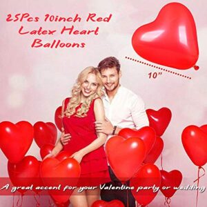 Valentine's Day Love Burlap Banner Red Heart Balloons Decoration kit, 25pcs Red Heart Latex Balloons with Black Red Plaid Love Banner for Valentines Decorations Anniversary Party Decorations