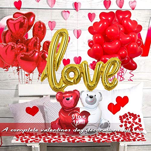 Valentine's Day Love Burlap Banner Red Heart Balloons Decoration kit, 25pcs Red Heart Latex Balloons with Black Red Plaid Love Banner for Valentines Decorations Anniversary Party Decorations