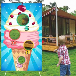 ice cream toss games banner backdrop background frozen dessert theme supplies flag decor for indoor outdoor national vanilla ice cream day birthday party baby shower decorations photo booth props
