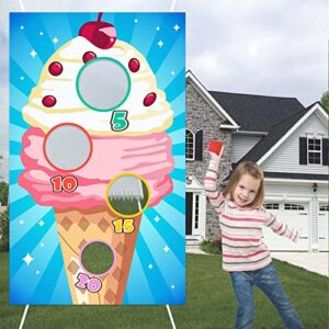 Ice Cream Toss Games Banner Backdrop Background Frozen Dessert Theme Supplies Flag Decor for Indoor Outdoor National Vanilla Ice Cream Day Birthday Party Baby Shower Decorations Photo Booth Props