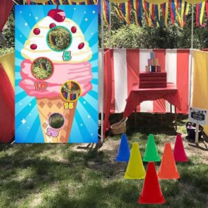 Ice Cream Toss Games Banner Backdrop Background Frozen Dessert Theme Supplies Flag Decor for Indoor Outdoor National Vanilla Ice Cream Day Birthday Party Baby Shower Decorations Photo Booth Props