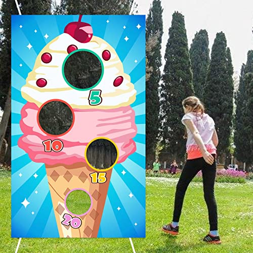 Ice Cream Toss Games Banner Backdrop Background Frozen Dessert Theme Supplies Flag Decor for Indoor Outdoor National Vanilla Ice Cream Day Birthday Party Baby Shower Decorations Photo Booth Props