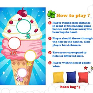 Ice Cream Toss Games Banner Backdrop Background Frozen Dessert Theme Supplies Flag Decor for Indoor Outdoor National Vanilla Ice Cream Day Birthday Party Baby Shower Decorations Photo Booth Props