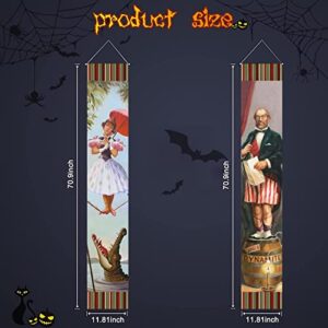 Haunted Mansion Stretching Portraits Outdoor Vinyl Halloween Decoration, 2pcs Haunted Mansion Porch Sign Banner Halloween Vintage Horror Poster for Home Wall Decor Art Photo Hanging Banner