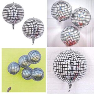 4Pcs 22inch Silver Disco Ball Balloon Party 4D Large Round Inflatable Sphere Shaped Aluminum Foil Mirror Balloon Birthday Grad Party Wedding Baby Shower Marriage Graduation Decor Supplies