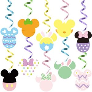 eartim 30pcs easter mouse inspired swirls hanging decorations, mouse head hanging swirls whirl foil ceiling streamers for spring holiday easter party decor mouse theme birthday party favor supplies