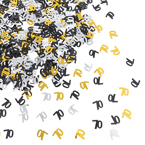 Number 70 Confetti Shiny Table Confetti for 70th Birthday Anniversary Party Decoration, Black Gold Silver, 1.59 Oz