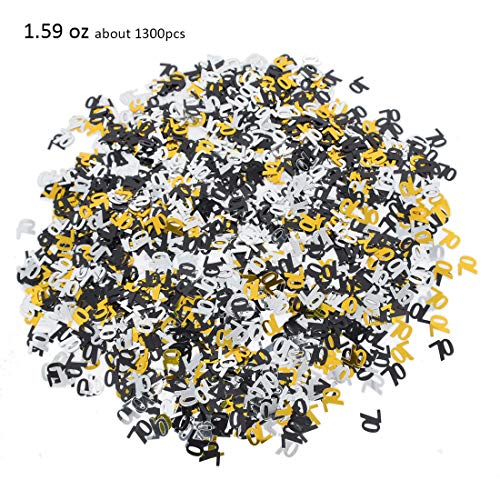 Number 70 Confetti Shiny Table Confetti for 70th Birthday Anniversary Party Decoration, Black Gold Silver, 1.59 Oz