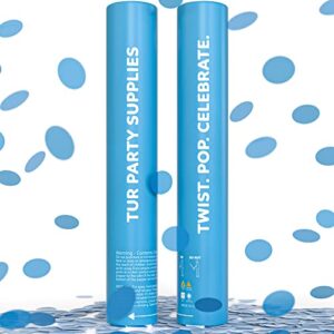 2 pack confetti cannon confetti poppers | biodegradable blue confetti | tur party supplies | launches up to 25ft | giant (12 in) | party poppers for graduation, birthdays, weddings, and memorial day