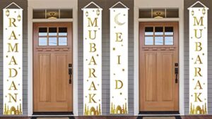 2 in 1 ramadan eid mubarak door banner for home,mosque,iftar,eid al adha,eid al fitr, ramadan and eid decoration, includes 1 crescent and star banner (white)