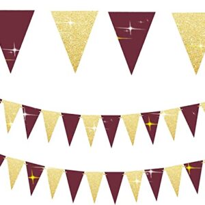 Graduation Decorations 2023 Maroon Gold/Maroon Grad/Burgundy Gold Birthday Party Decorations for Women/2pcs Triangle Bunting Banners for Women's 40th/50th Birthday Fall/Rustic Wedding Decorations