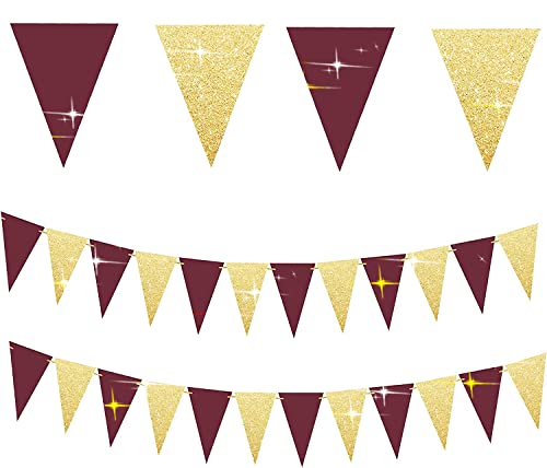 Graduation Decorations 2023 Maroon Gold/Maroon Grad/Burgundy Gold Birthday Party Decorations for Women/2pcs Triangle Bunting Banners for Women's 40th/50th Birthday Fall/Rustic Wedding Decorations