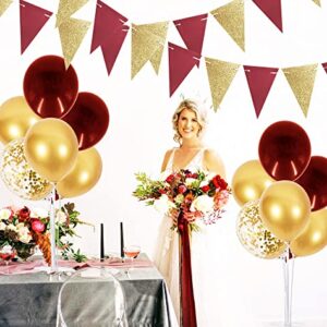 Graduation Decorations 2023 Maroon Gold/Maroon Grad/Burgundy Gold Birthday Party Decorations for Women/2pcs Triangle Bunting Banners for Women's 40th/50th Birthday Fall/Rustic Wedding Decorations