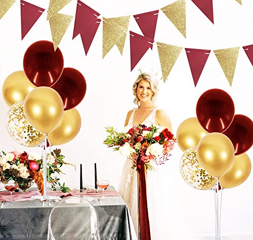 Graduation Decorations 2023 Maroon Gold/Maroon Grad/Burgundy Gold Birthday Party Decorations for Women/2pcs Triangle Bunting Banners for Women's 40th/50th Birthday Fall/Rustic Wedding Decorations