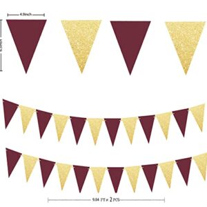 Graduation Decorations 2023 Maroon Gold/Maroon Grad/Burgundy Gold Birthday Party Decorations for Women/2pcs Triangle Bunting Banners for Women's 40th/50th Birthday Fall/Rustic Wedding Decorations